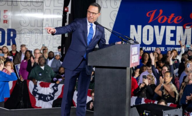 Pennsylvania governor-elect Josh Shapiro speaks on the campaign trail. 