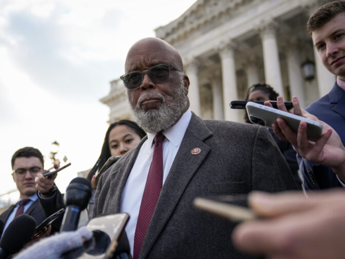U.S. Rep. Bennie Thompson (D-MS), chairman of the House Select Committee to Investigate the January 6th Attack on the U.S. Capitol, talks to reporters as he leaves the U.S. Capitol after the last House votes of the week on November 17, 2022 in Washington, DC.  
