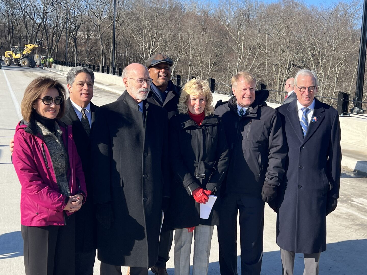 State and local officials at the ribbon cutting ceremony for the Fern Hollow Bridge on Dec. 21.

