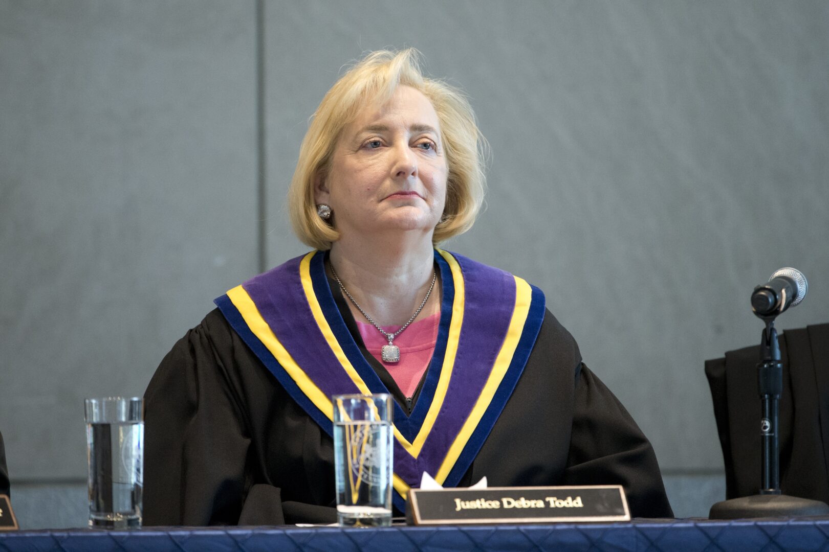 In this Tuesday, Jan. 5, 2016 photo Pennsylvania Supreme Court Justice Debra McCloskey Todd attends a ceremony at the National Constitution Center in Philadelphia.  