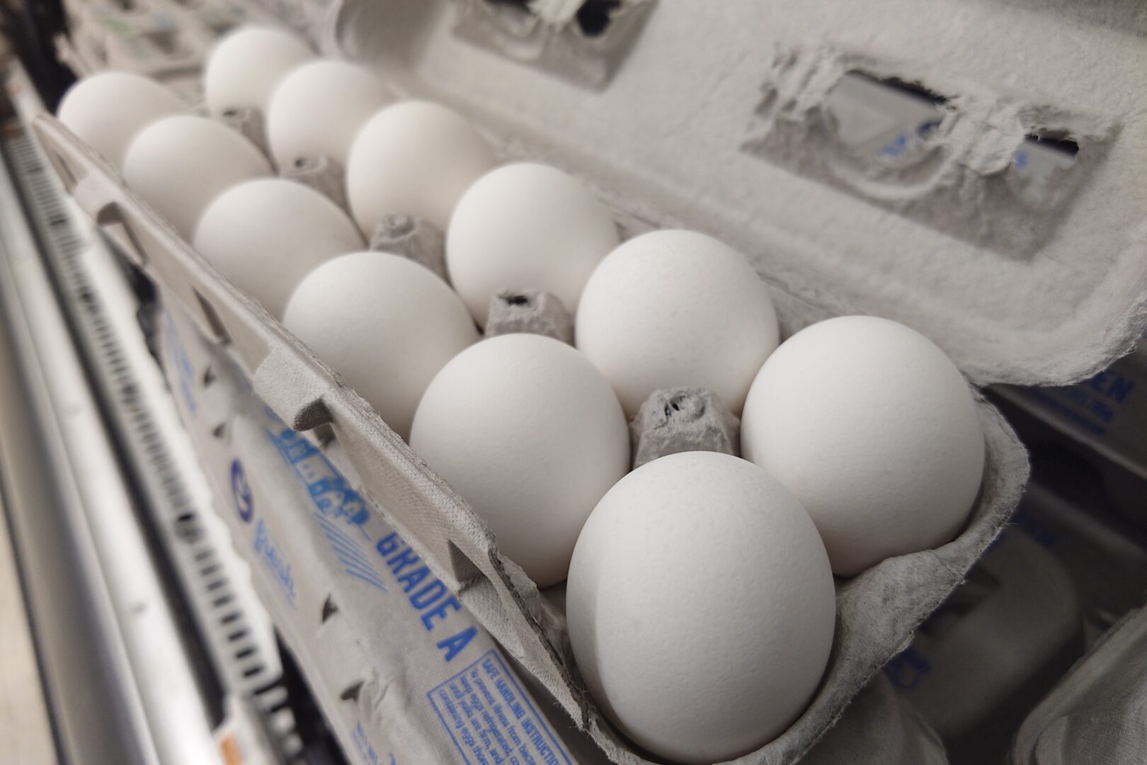 Show are eggs at a grocery story in Morrisville, Pa., Tuesday, Jan. 10, 2023. Anyone going to buy a dozen eggs these days will have to be ready to pay up because the lingering bird flu outbreak, combined with soaring feed, fuel and labor costs, has driven prices up significantly.