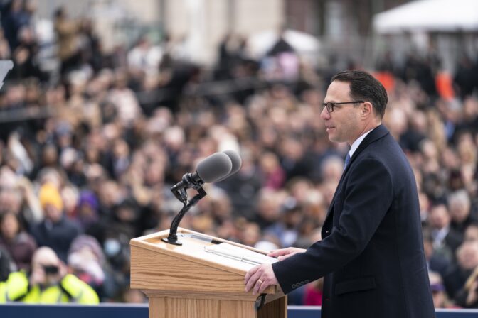 Democratic Gov. Josh Shapiro speaks after taking the oath of office to become Pennsylvania's 48th governor, Tuesday, Jan. 17, 2023, at the state Capitol in Harrisburg, Pa.