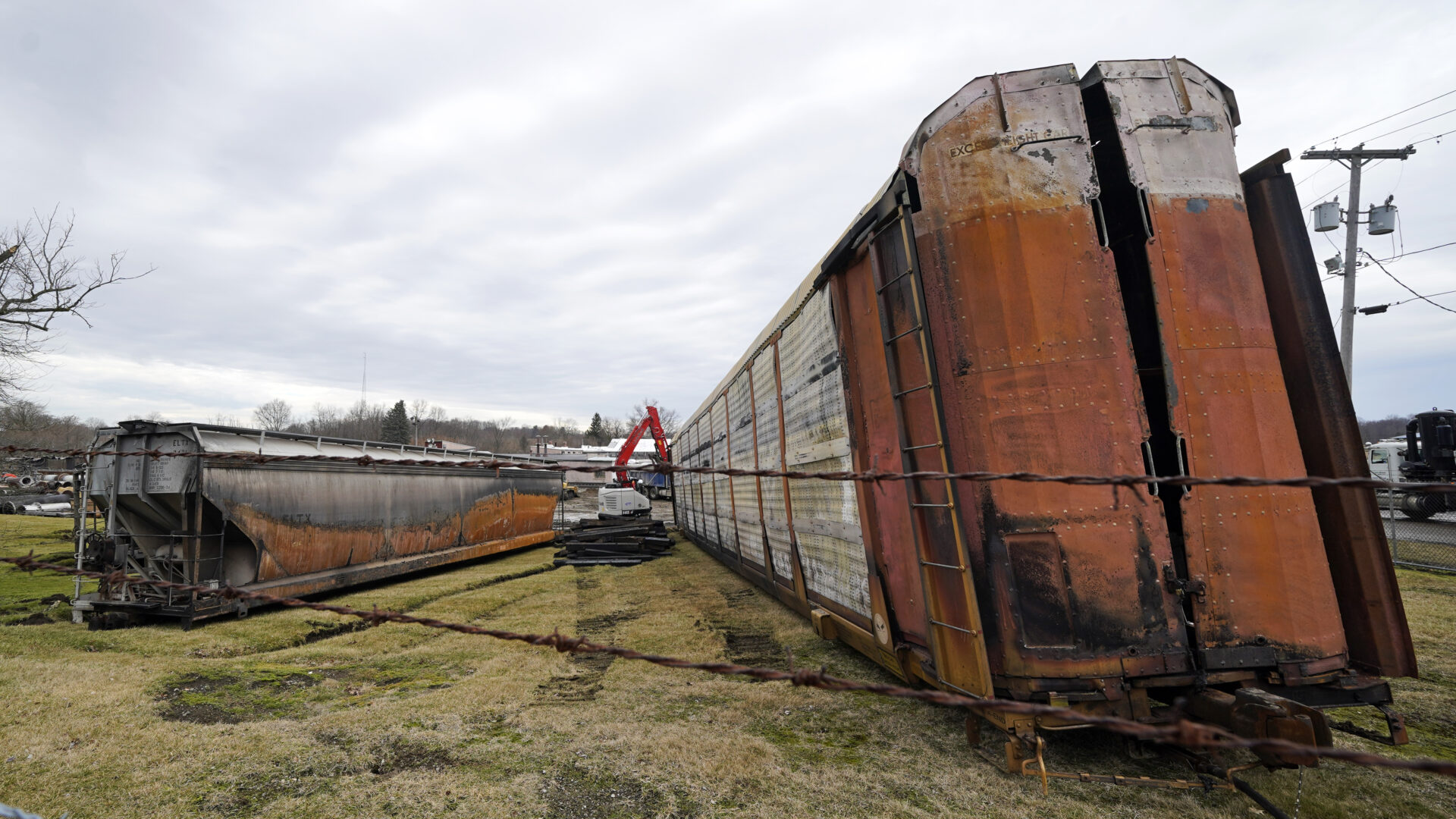 Some of the railcars that derailed Friday night when a Norfolk Southern freight train derailed are in the process of being cleaned up on Thursday, Feb. 9, 2023 in East Palestine, Ohio.