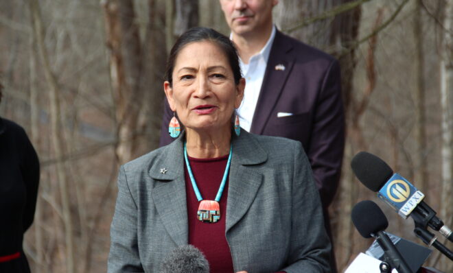 Interior Secretary Deb Haaland talks about the $4.7 billion in abandoned oil and gas well funding in the bipartisan infrastructure law. February 9, 2023.