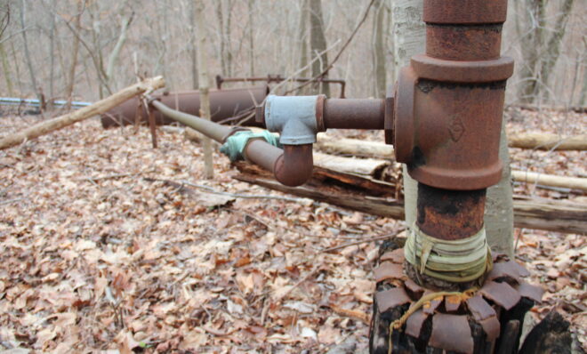An abandoned gas well at the Ohio township, Allegheny County property of Ed and Mary Vojtas.