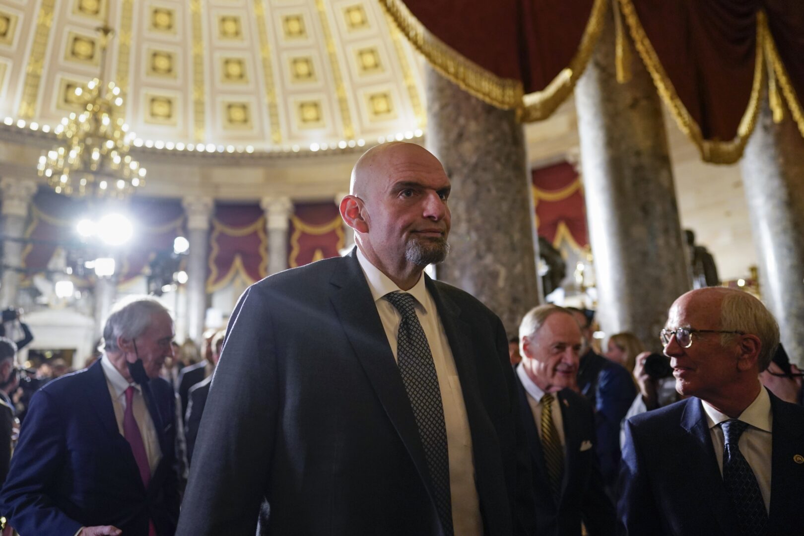 Sen. John Fetterman, D-Pa., arrives for President Joe Biden's State of the Union address to a joint session of Congress at the Capitol, Tuesday, Feb. 7, 2023, in Washington. (