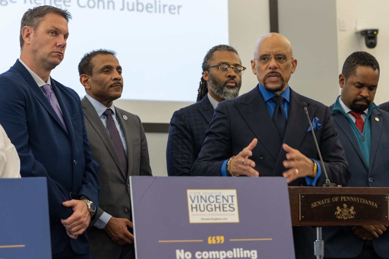 Pa. State Senator, Vincent Hughes, Democratic Appropriations Chairman presented a plan to provide 3.15 billion to the Philadelphia School District at a press conference on March 2, 2023. 