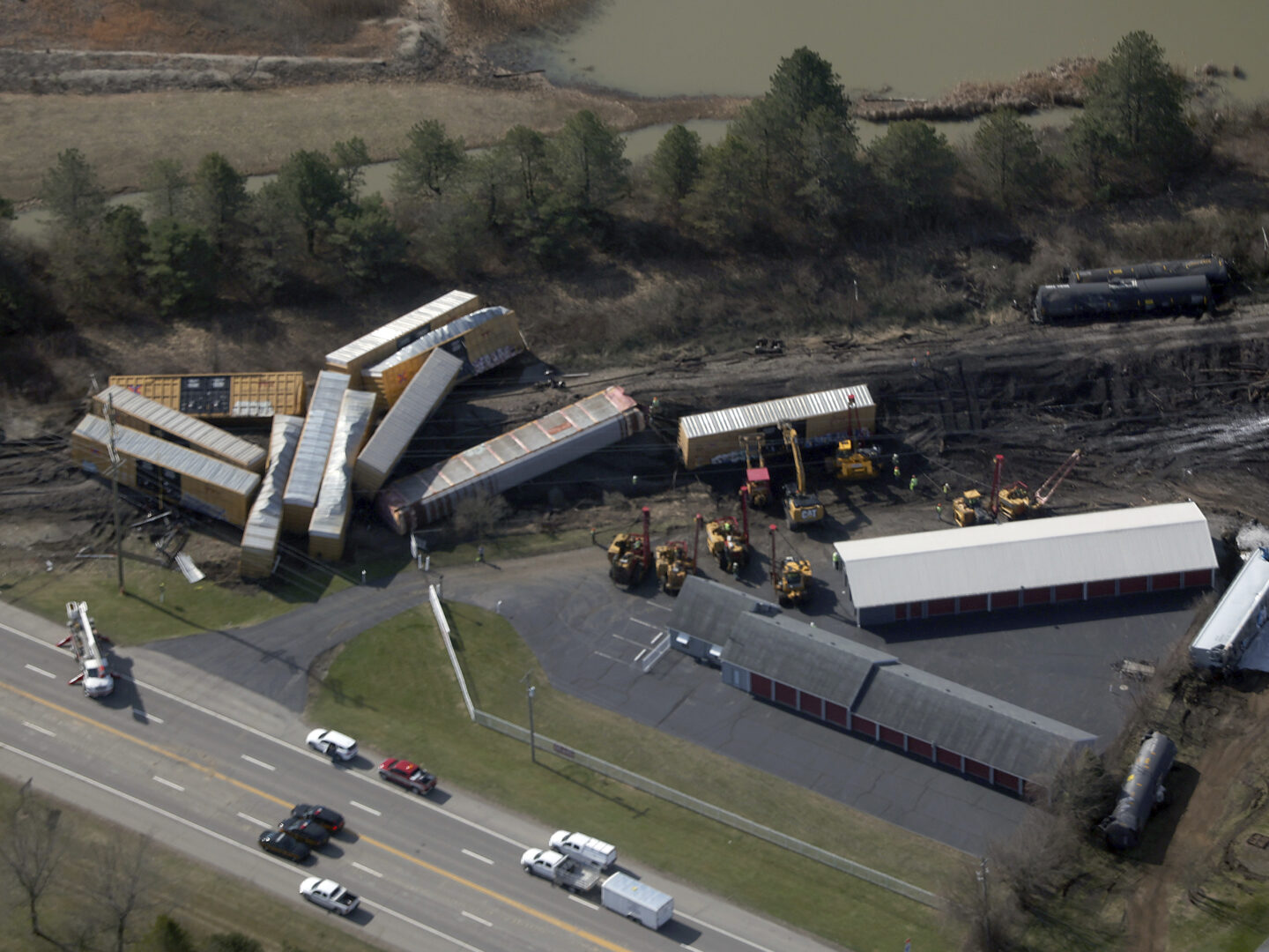 SPRINGFIELD, OH - MARCH 5: Aerial view of a Norfolk Southern Train Derailment leaving 20 cars jumping the tracks on the previous day In Springfield, Ohio. March 5, 2023. Credit: mpi34/MediaPunch /IPX