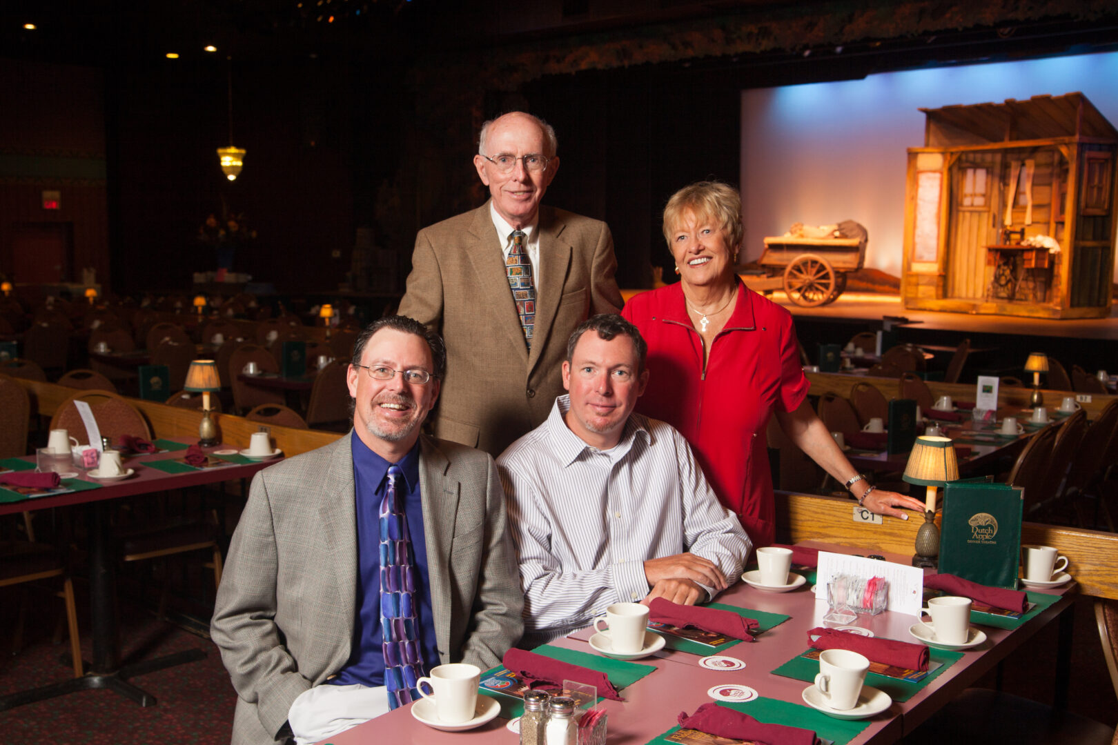 Standing (left to right) is Thomas and Deborah Prather, founders of Dutch Apple Dinner Theatre. Seated (left to right) is Will and David Prather, owners of Dutch Apple Dinner Theatre.