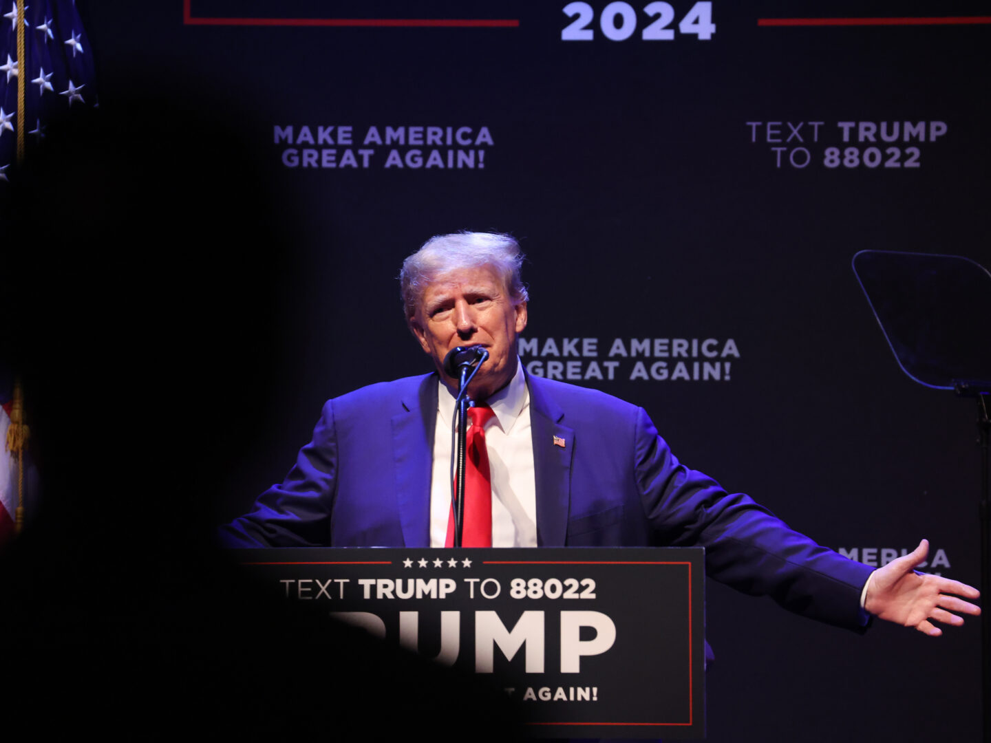 Former President Donald Trump speaks at the Adler Theatre on March 13, 2023 in Davenport, Iowa. Trump's visit followed those by potential challengers for the GOP presidential nomination, Florida Gov. Ron DeSantis and former U.N. Ambassador Nikki Haley, who hosted events in the state the previous week. 