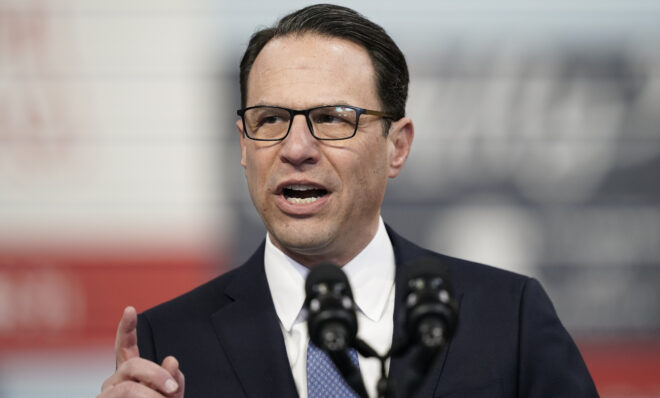 FILE - Pennsylvania Gov. Josh Shapiro speaks before President Joe Biden at the Finishing Trades Institute on March 9, 2023, in Philadelphia. A top Republican state lawmaker is criticizing Shapiro's proposed tax break to attract more people into Pennsylvania’s ranks of police officers, nurses and teachers.