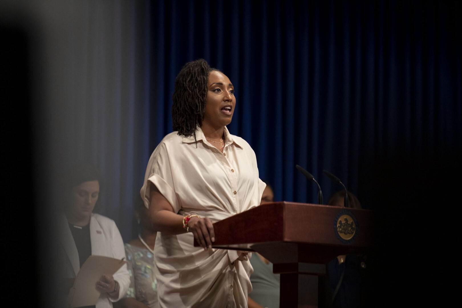 Gerria Coffee, Owner of Genesis Birth Service, discusses the importance of investing in maternal-child health, in Harrisburg, PA on May 25, 2022.