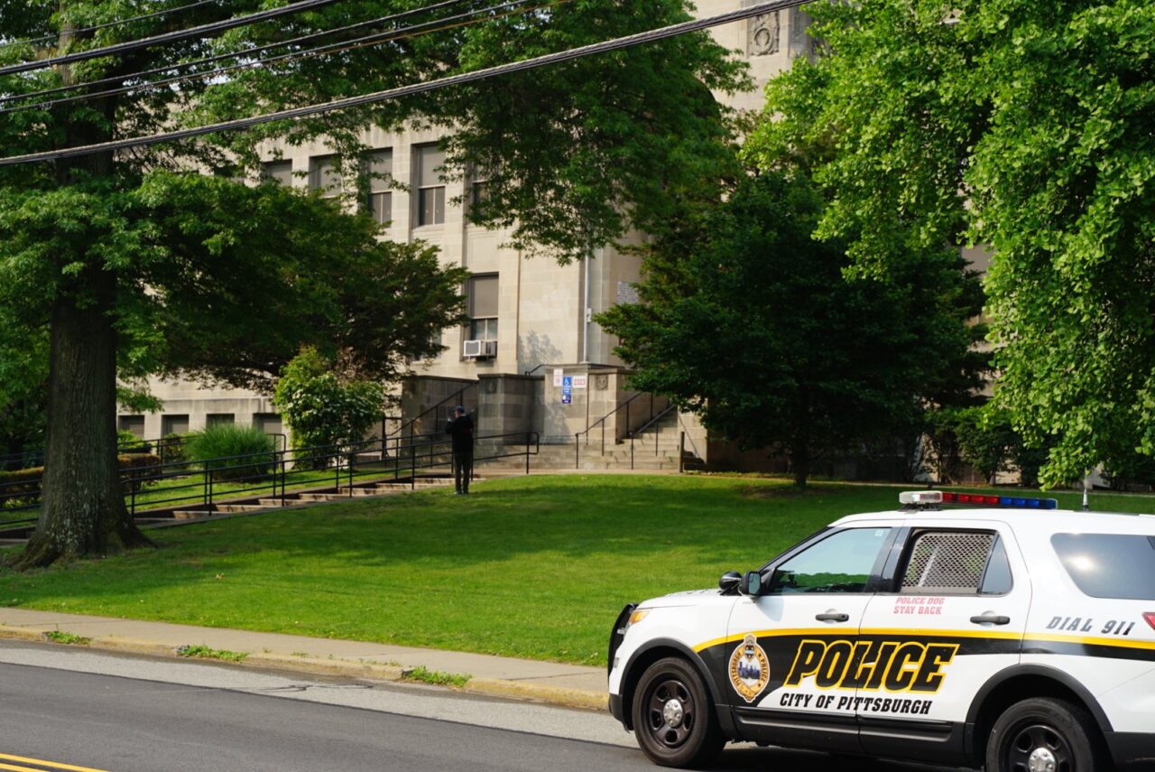 Pittsburgh Police respond to a shooting outside at Oliver Citywide Academy on the North Side on Wednesday, May 24.
