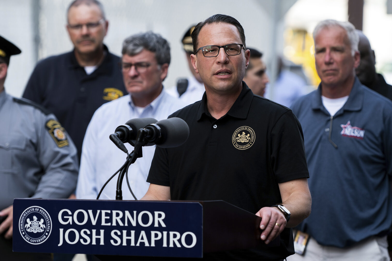 Pennsylvania Gov. Josh Shapiro speaks during a news conference following the collapse of an elevated section of Interstate 95 after a tanker truck caught fire, Sunday, June 11, 2023, in Philadelphia. 