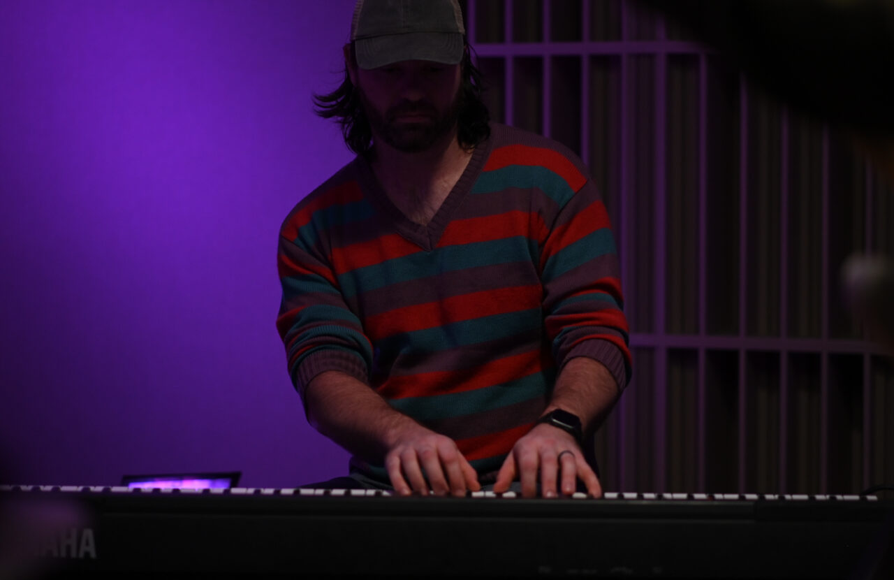 Francois Byers plays piano as the Benjamin Vo Blues Band performs for WITF Music on April 27, 2023 (Jeremy Long - WITF)