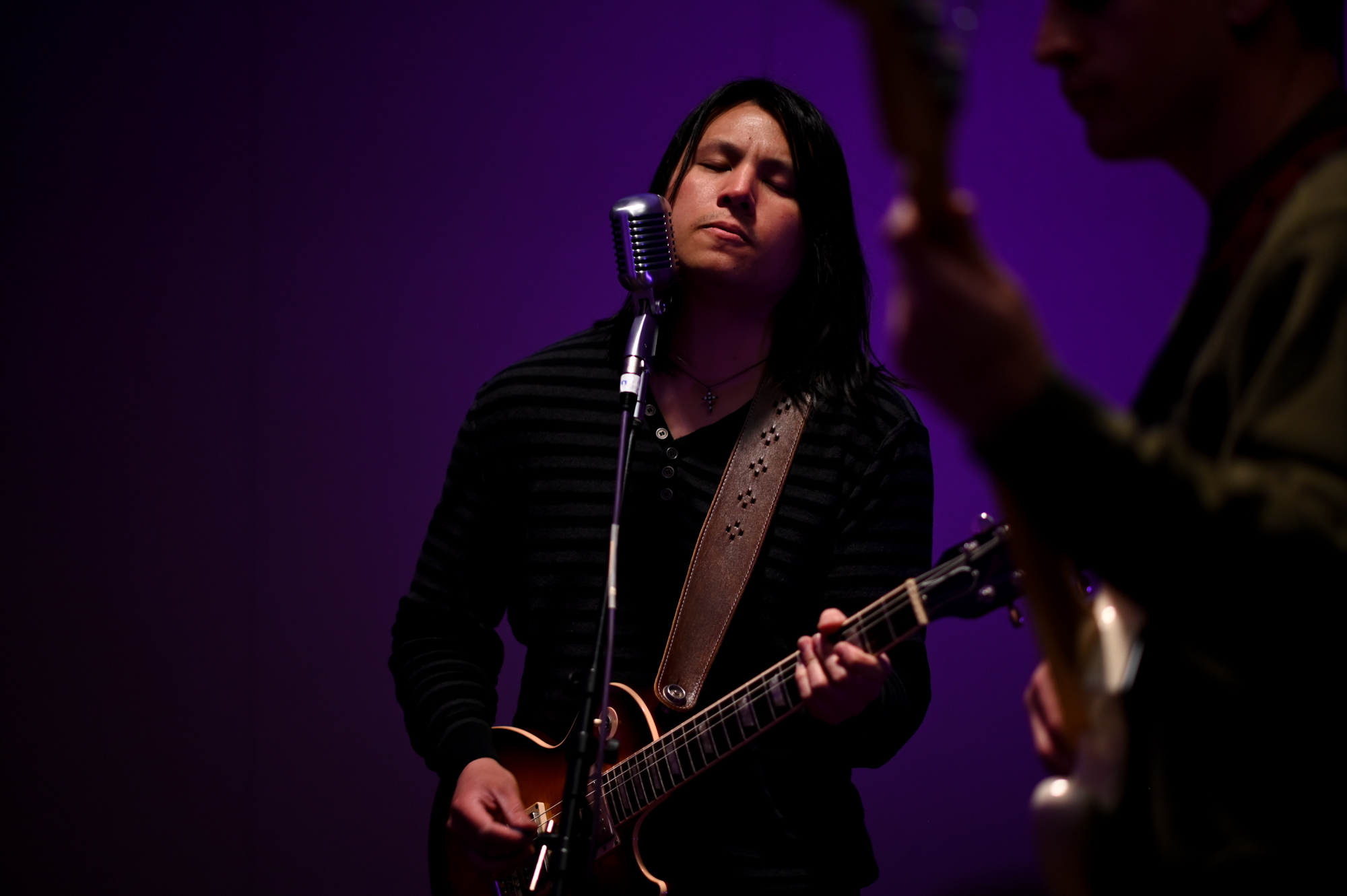 Benjamin Vo sings and plays guitar as the Benjamin Vo Blues Band performs for WITF Music on April 27, 2023 (Jeremy Long - WITF)