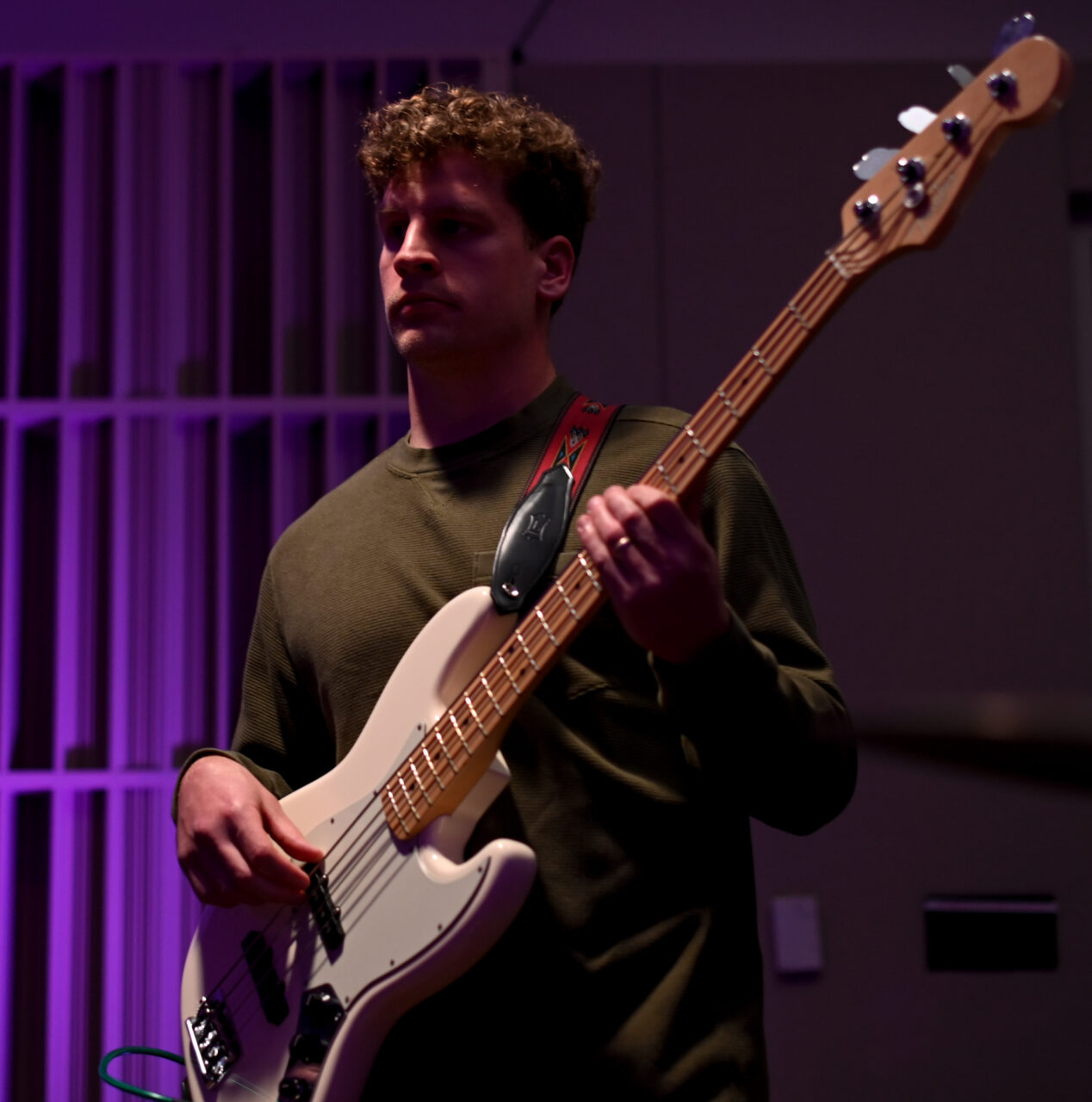 Jeff Pickel plays bass as the Benjamin Vo Blues Band performs for WITF Music on April 27, 2023 (Jeremy Long - WITF)