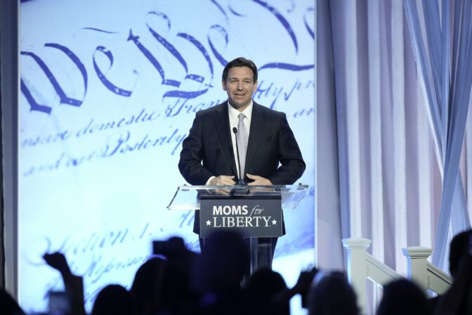 Republican presidential candidate Florida Gov. Ron DeSantis speaks at the Moms for Liberty meeting in Philadelphia, Friday, June 30, 2023.