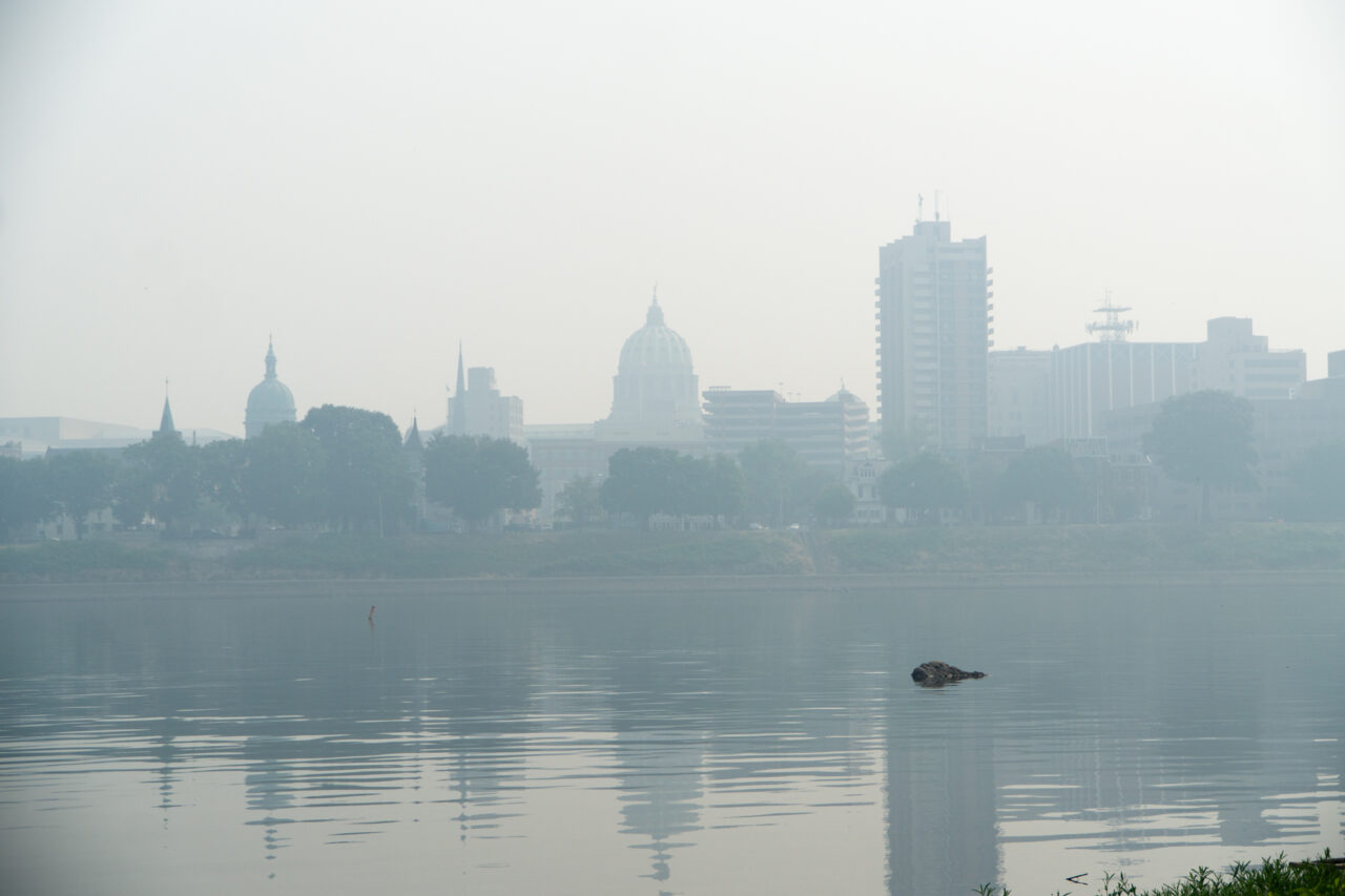 Haze hangs over Harrisburg as smoke from Canadian wildfires filtered into Pennsylvania on June 8, 2023. The smoke degraded air quality across Pennsylvania and other states in the northeast.