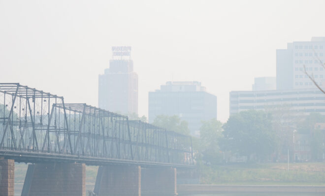 Haze hangs over Harrisburg as smoke from Canadian wildfires filtered into Pennsylvania on June 8, 2023. The smoke degraded air quality across Pennsylvania and other states in the northeast. Jeremy Long - WITF News