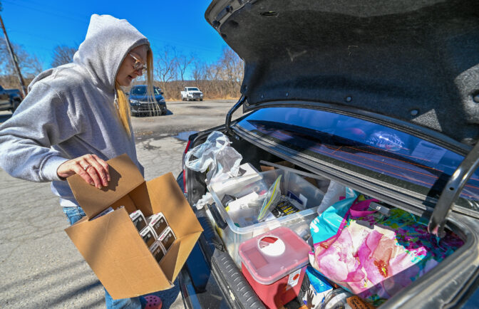 Keefe operates a harm reduction nonprofit from her car and hopes one day for a permanent location. She tests people for HIV and Hepatitis C and keeps supplies like naloxone, condoms and toiletries on hand.