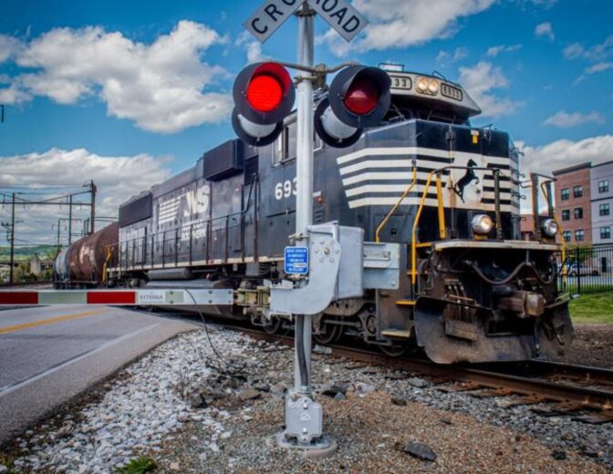 A Norfolk Southern train crosses Front Street In Columbia Borough Monday, April 17, 2023.