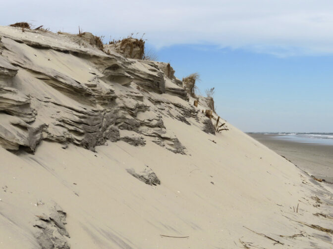A badly eroded beach in North Wildwood, N.J. is shown on Feb. 24, 2023. The state of New Jersey is threatening additional penalties beyond the $12 million in fines it has already imposed on North Wildwood for carrying out unauthorized beach work.