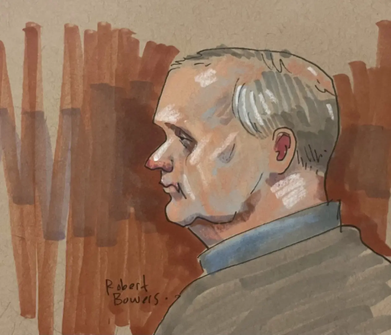 In this courtroom sketch, Robert Bowers, the suspect in the 2018 synagogue massacre, is on trial in federal court on Tuesday, May 30, 2023, in Pittsburgh. Bowers could face the death penalty if convicted of some of the 63 counts he faces in the shootings, which claimed the lives of worshippers from three congregations who were sharing the building, Dor Hadash, New Light and Tree of Life.