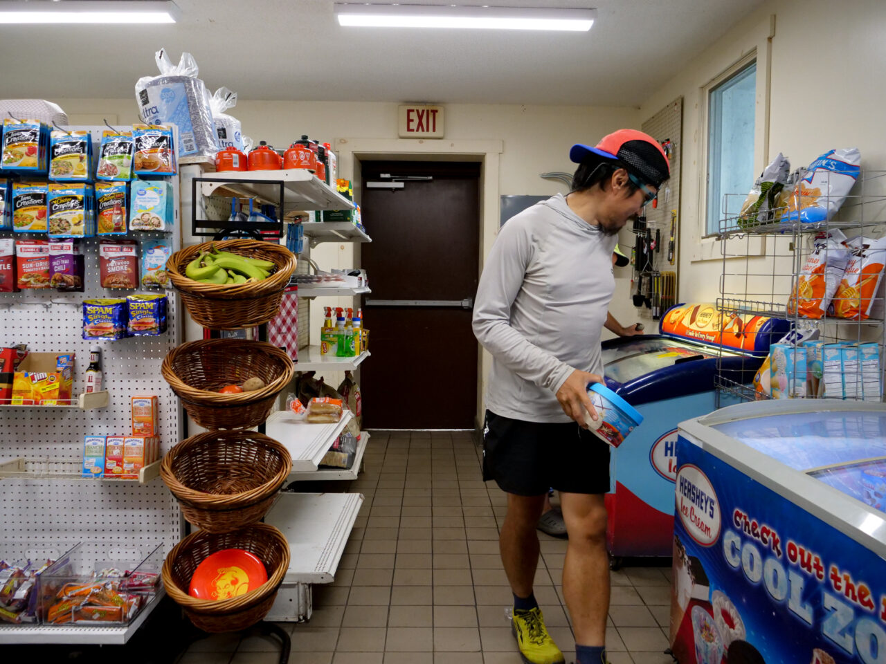 Andrew "Magic Falcon" Chang, 40, of New York City, New York picks out his ice cream for the half-gallon challenge at the Pine Grove Furnace store on Tuesday, July 18, 2023.