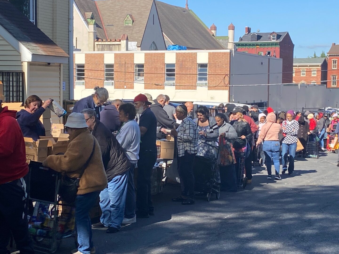 United Way of Berks County works with agency and community partners like New Journey Community Outreach to help fight hunger in Berks. A weekly food distribution takes place at NJCO in May 2023.