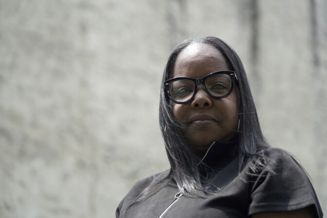 Philadelphia school district teacher Rhonda Hicks poses for a portrait at her home in Philadelphia, Thursday, July 20, 2023. Hicks loved teaching and loved her students, but other aspects of the job deteriorated. When she retires soon, she will join a disproportionately high number of Black and Hispanic teachers in her state who are leaving the profession.