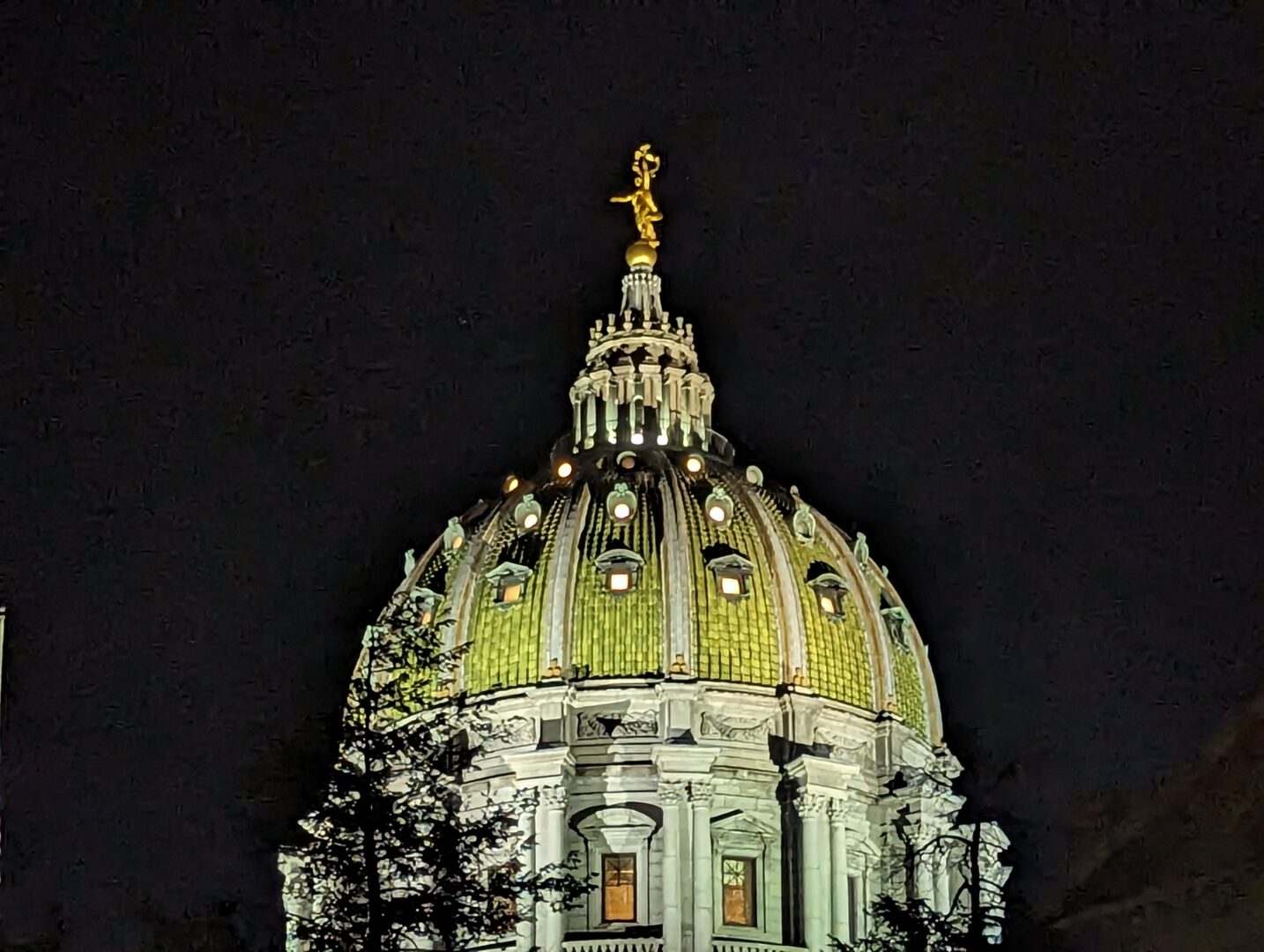 The state capitol as seen at night on Aug. 24, 2023.