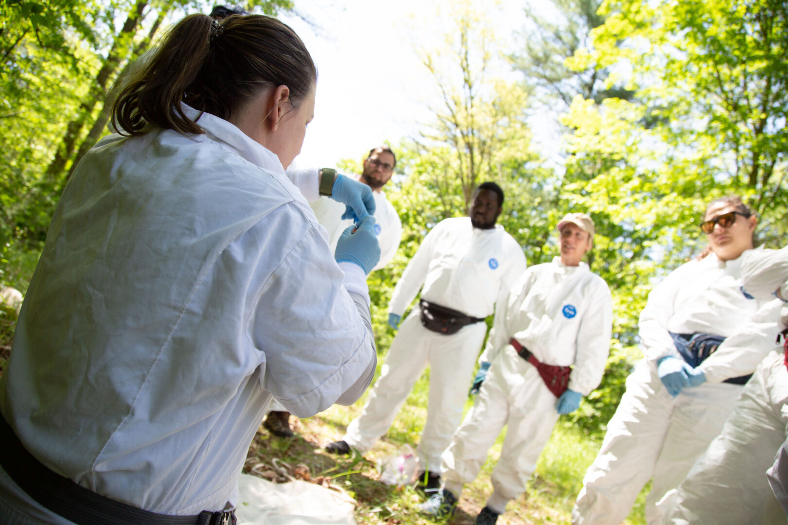 Erika Machtinger, associate professor of entomology in the College of Agricultural Sciences and leader of Penn State Extension’s vector-borne disease team, trains vector professionals about tick surveillance.
