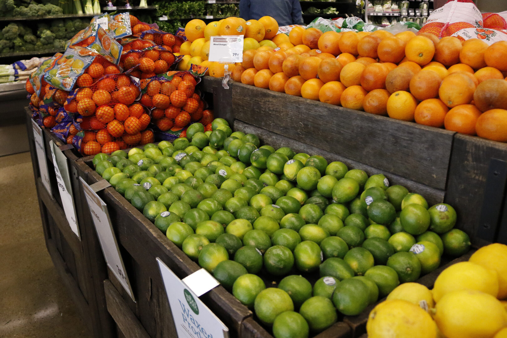 This May 3, 2017, photo shows a display of fruit in a Whole Foods grocery in Upper Saint Clair, Pa. (AP Photo/Gene J. Puskar)