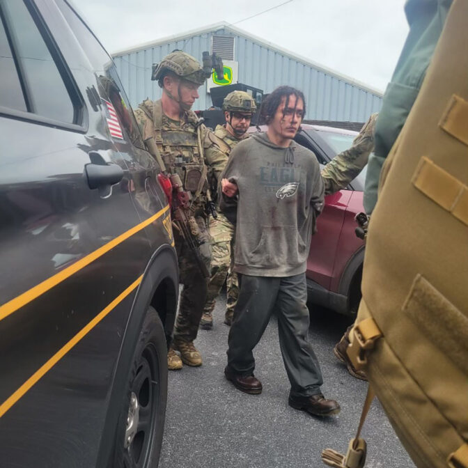 Danelo Cavalcante shortly after he was captured by law enforcement on Wednesday, Sept. 13, 2023. 