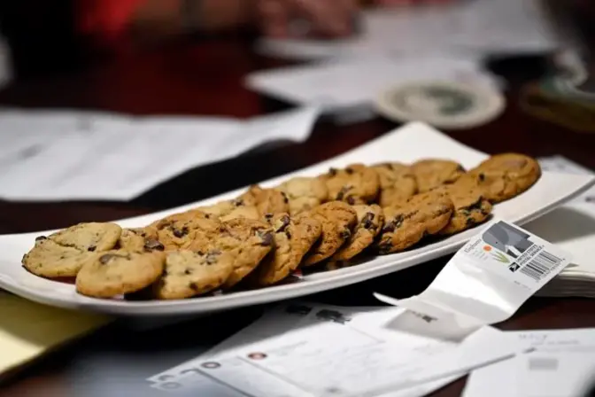 Chocolate chip cookies made with Wilbur Chocolate at a Grandmas for Love meeting in Lititz Wednesday Aug. 30, 2023.