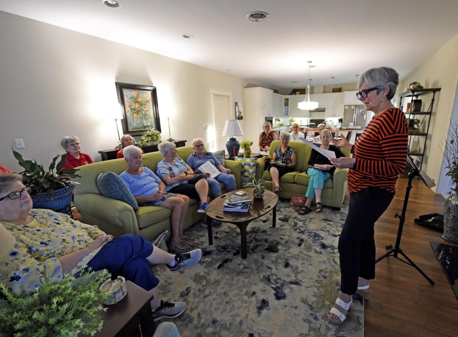 Shirley Showalter, right, leads a Grandmas for Love meeting in Lititz Wednesday Aug. 30, 2023.

