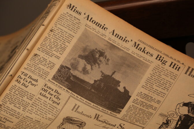 The Detroit Free Press newspaper article from May 26, 1953 about the Atomic Cannon.