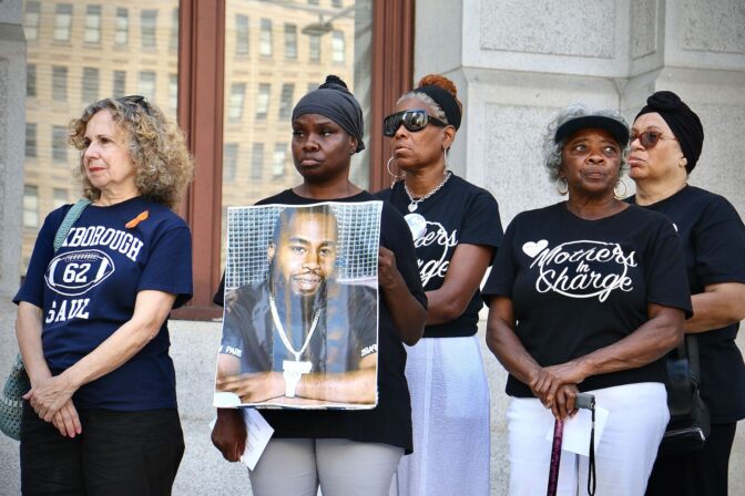 Women who have lost children and grandchildren to gun violence in Philadelphia gather in support of a lawsuit that could end Pennsylvania’s ban on local gun laws.