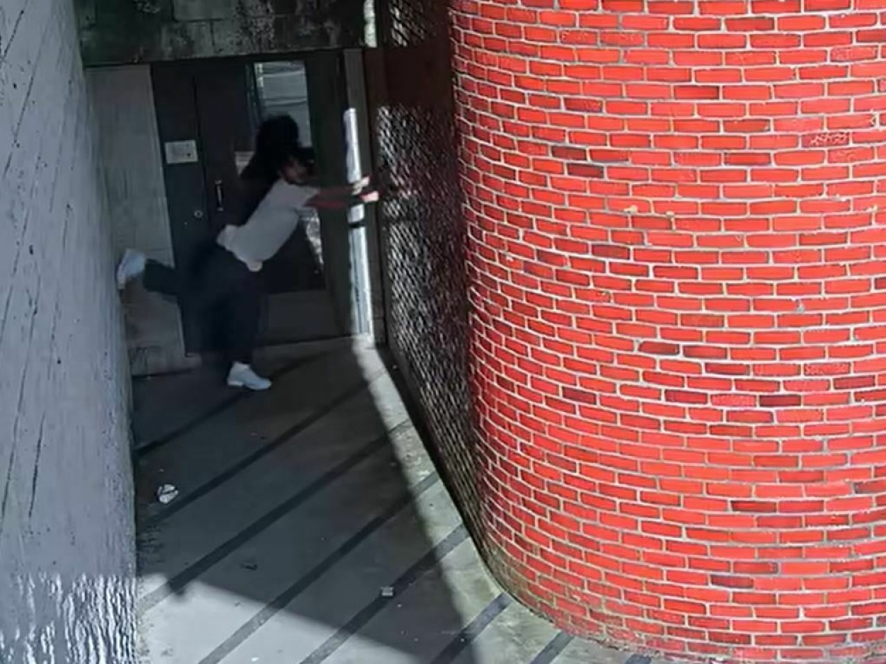 A screenshot from the video released by the Chester County Prison shows the moment escaped Pennsylvania inmate Danelo Cavalcante begins to crabwalk up a wall and out of sight.
