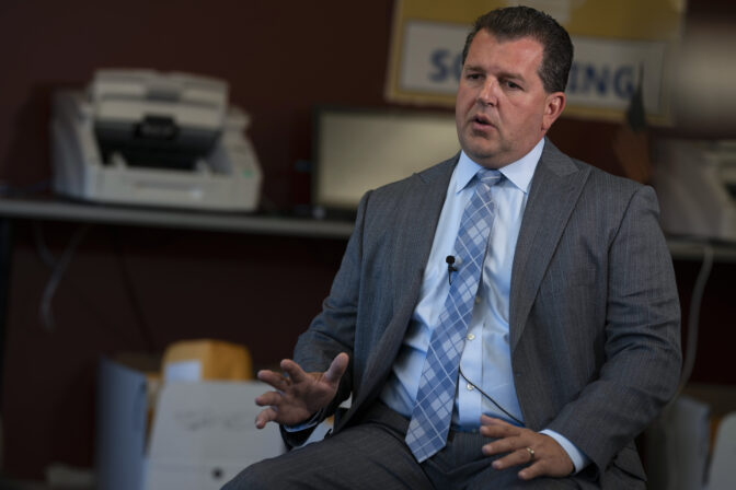 Luzerne County District Attorney Sam Sanguedolce speaks during an AP interview in Wilkes-Barre, Pa., Tuesday, Sept. 12, 2023.