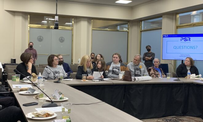 Families affected by fracking held a meeting in the state capitol on Monday, Nov. 13, 2023 to call on Gov. Josh Shapiro to do more to protect people from the effects of oil and gas drilling. 