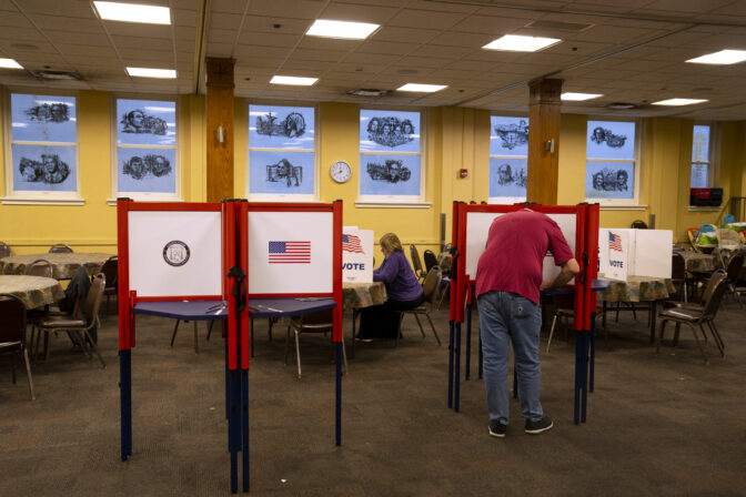 LOUISVILLE, KENTUCKY - NOVEMBER 7: Voters cast their ballots at Highland Baptist Church on November 7, 2023 in Louisville, Kentucky. After months of candidates campaigning, Kentuckians are voting to decide a close Governors race between incumbent Democratic Gov. Andy Beshear and GOP challenger, Attorney General Daniel Cameron. (Photo by Michael Swensen/Getty Images)