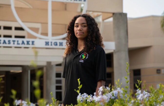 Maya Murchison poses for a photo at Eastlake High School in Chula Vista, Calif., on Oct. 23, 2023. Murchison, a high school senior, said the Supreme Court's affirmative action ruling affected her college application process. Full story here.