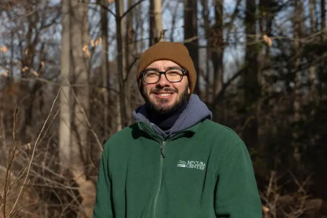 Josh Dunham, a senior horticulturist at the Mt. Cuba Center botanical garden in Hockessin, Del., is part of the meadow cleanup that delivers plant material and seed to Tri-State Bird Rescue and Research in Newark, Del. (Kimberly Paynter/WHYY)