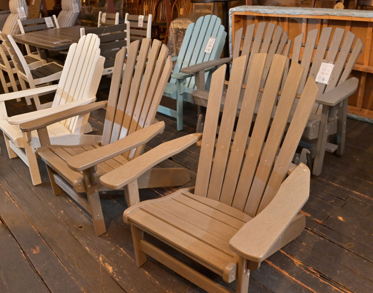 Six Shoreline Adirondack Chairs made by Breezesta, located along the 100 block of Orlan Road, New Holland on Thursday, Nov. 16, 2023. The chairs sells for $499.00 and a half dozen were purchased by Governor Josh Shapiro earlier this year from the Benjamin T. Moyer Furniture in Sunbury.