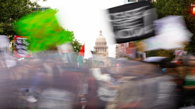 An estimate of over 10,000 protestors rallying during the All Out For Palestine Rally held at the Texas State Capitol in Austin, Sunday, Nov. 12, 2023 in protest of the ongoing Israel-Hamas war. Patricia Lim/KUT