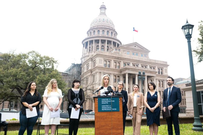 Center for Reproductive Rights leaders leading the lawsuit aim to hold the state of Texas accountable for the consequnces of their multiple abortion bans on March 7, 2023.. Patricia Lim/KUT