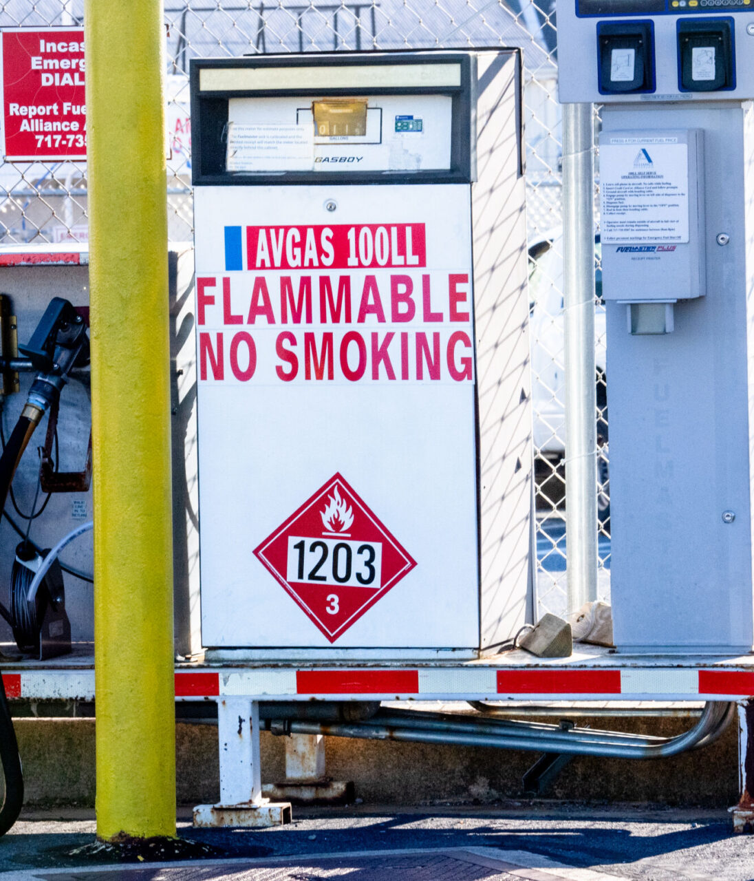 This pump for AVGAS 100LL airplane fuel, is at Lancaster Airport Thursday, Jan. 11, 2023.