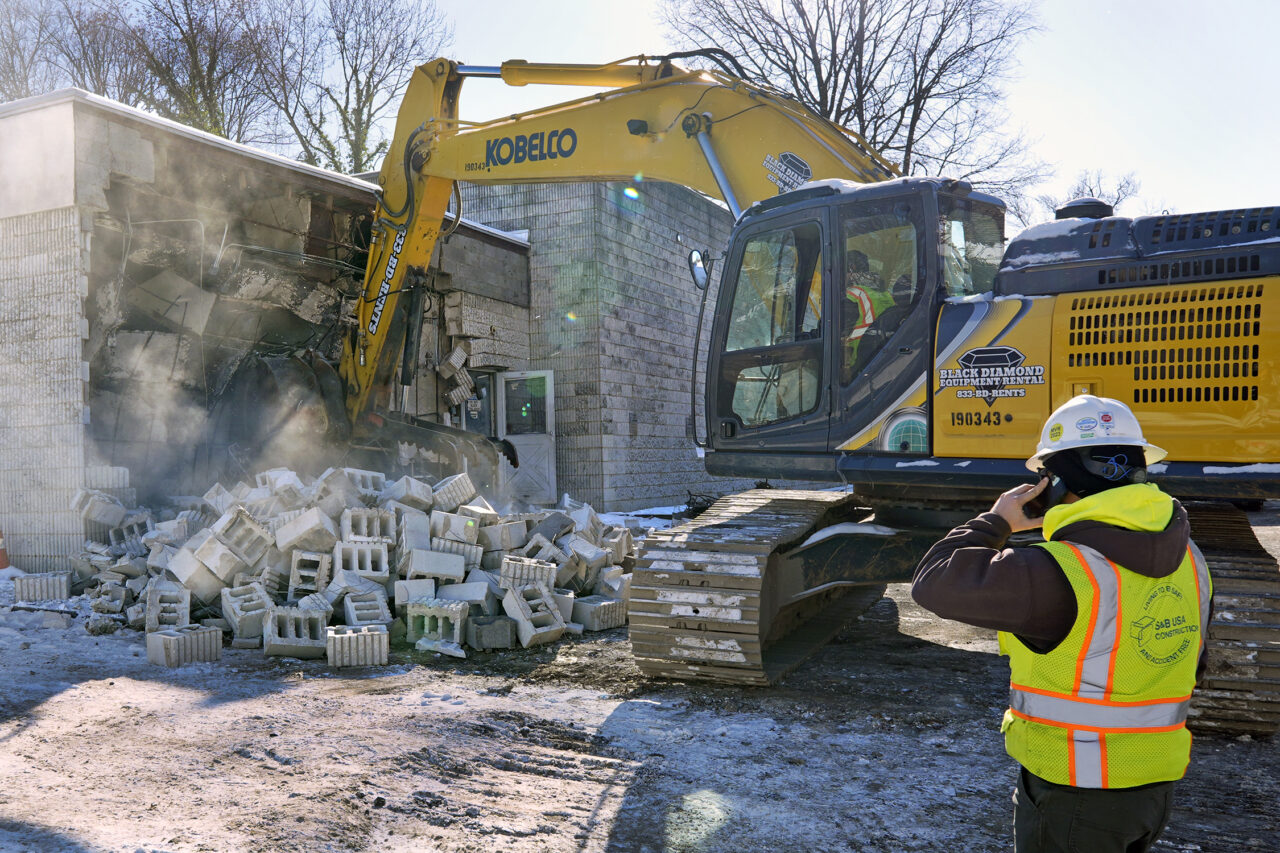 Workers begin demolition Wednesday, Jan. 17, 2023, at the Tree of Life building in Pittsburgh, the site of the deadliest antisemitic attack in U.S. history, as part of the effort to reimagine the building to honor the 11 people who were killed there in 2018. The new building will include spaces for worship, a museum, an education center and a movie theater. (AP Photo/Gene J. Puskar)